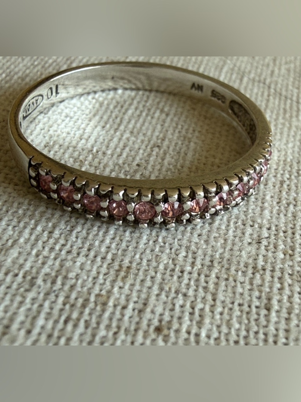 Avon Sterling Silver Pink Stone Eternity Band Ring Size 10 925 NV Hallmarked